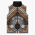 Personalised Aotearoa Niho Taniwha Motif Sleeveless Puffer Jacket Gold Style - Aussie Hoodie