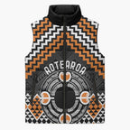 Personalised Aotearoa Niho Taniwha Motif Sleeveless Puffer Jacket Gold Style - Aussie Hoodie