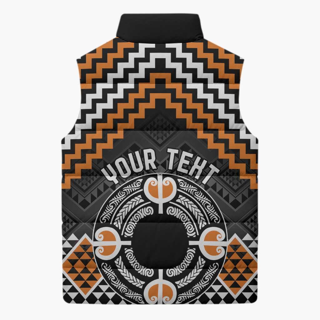 Personalised Aotearoa Niho Taniwha Motif Sleeveless Puffer Jacket Gold Style - Aussie Hoodie
