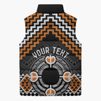 Personalised Aotearoa Niho Taniwha Motif Sleeveless Puffer Jacket Gold Style - Aussie Hoodie