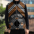 Personalised Aotearoa Niho Taniwha Motif Sleeveless Puffer Jacket Gold Style - Aussie Hoodie