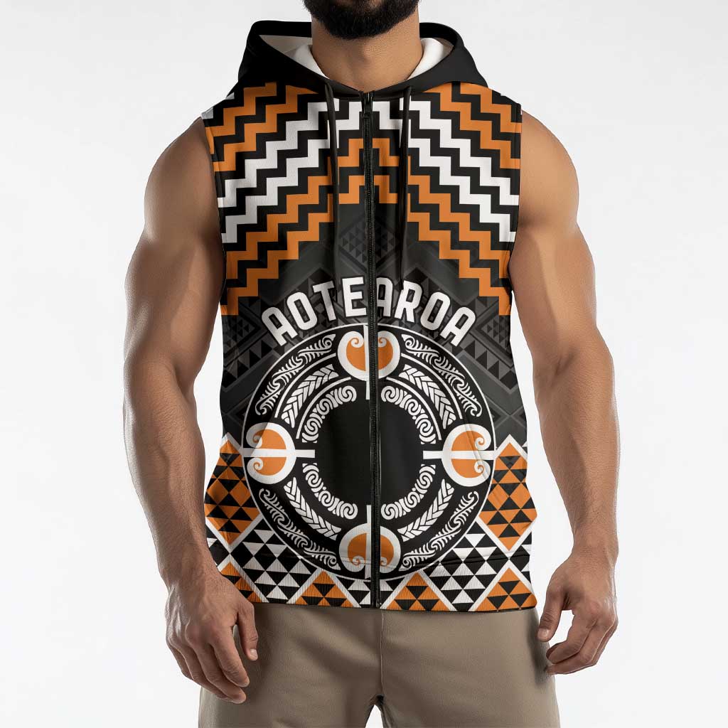 Personalised Aotearoa Niho Taniwha Motif Sleeveless Zip Hoodie Gold Style LT9