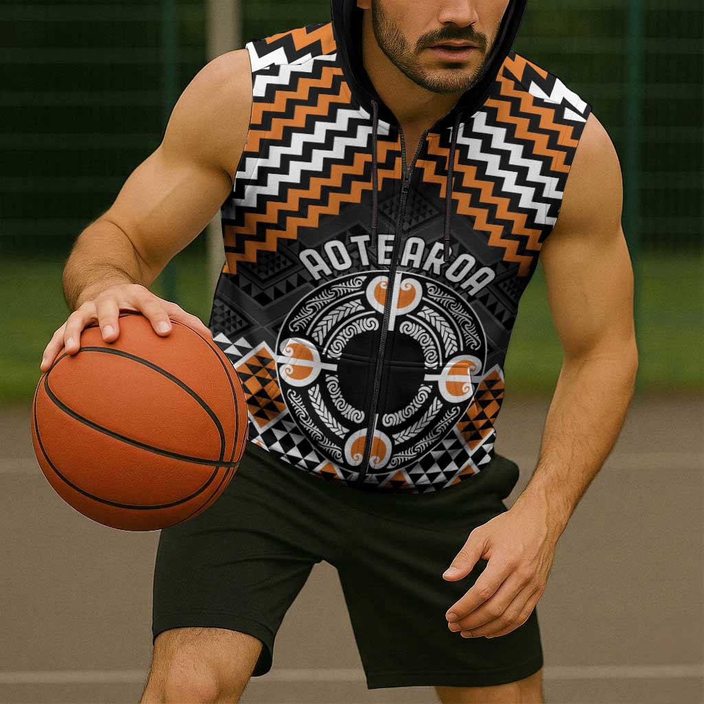 Personalised Aotearoa Niho Taniwha Motif Sleeveless Zip Hoodie Gold Style LT9
