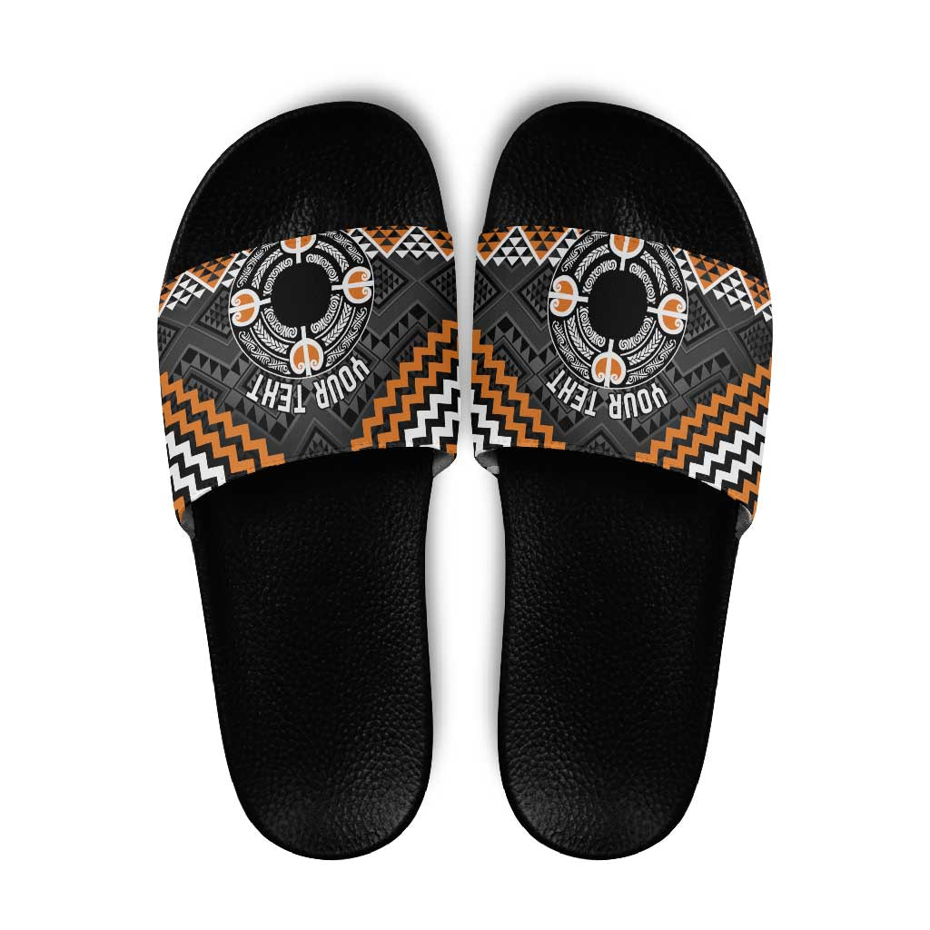 Personalised Aotearoa Niho Taniwha Motif Slide Sandals Gold Style - Aussie Hoodie