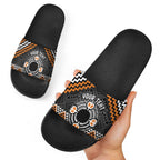 Personalised Aotearoa Niho Taniwha Motif Slide Sandals Gold Style - Aussie Hoodie