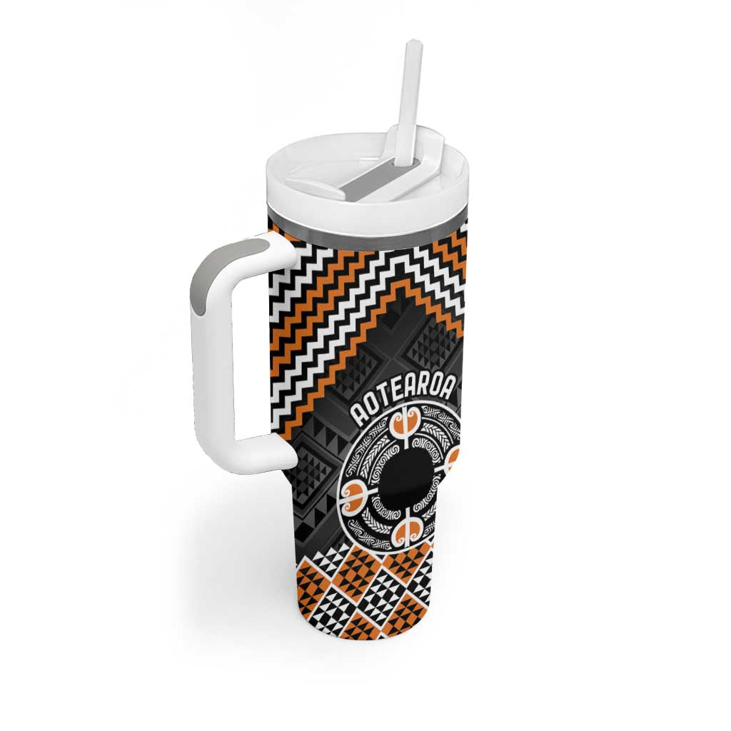 Personalised Aotearoa Niho Taniwha Motif Tumbler With Handle Gold Style