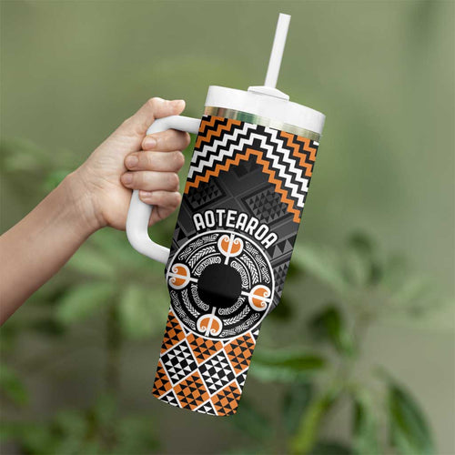 Personalised Aotearoa Niho Taniwha Motif Tumbler With Handle Gold Style