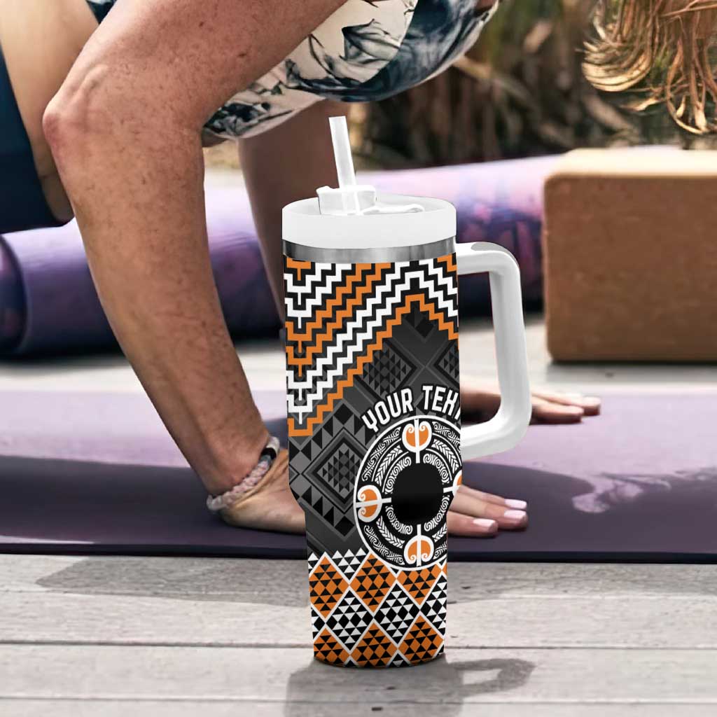 Personalised Aotearoa Niho Taniwha Motif Tumbler With Handle Gold Style