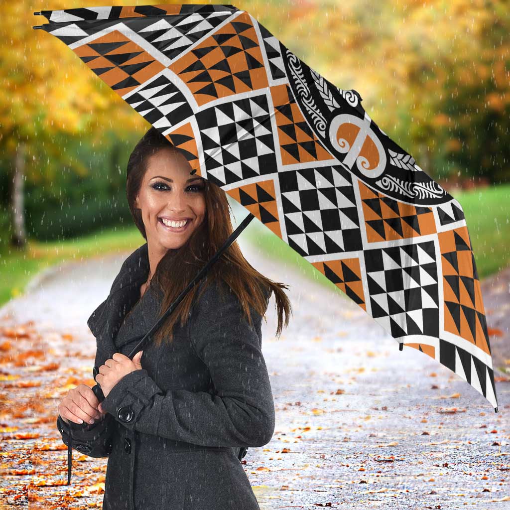 Personalised Aotearoa Niho Taniwha Motif Umbrella Gold Style - Aussie Hoodie