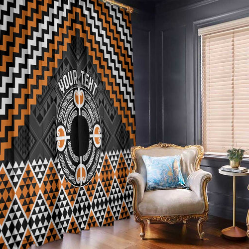Personalised Aotearoa Niho Taniwha Motif Window Curtain Gold Style