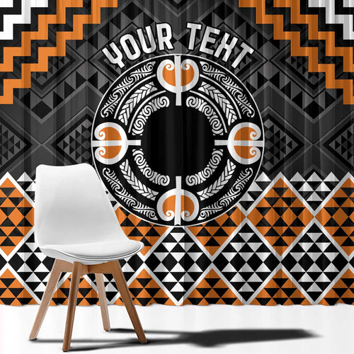 Personalised Aotearoa Niho Taniwha Motif Window Curtain Gold Style