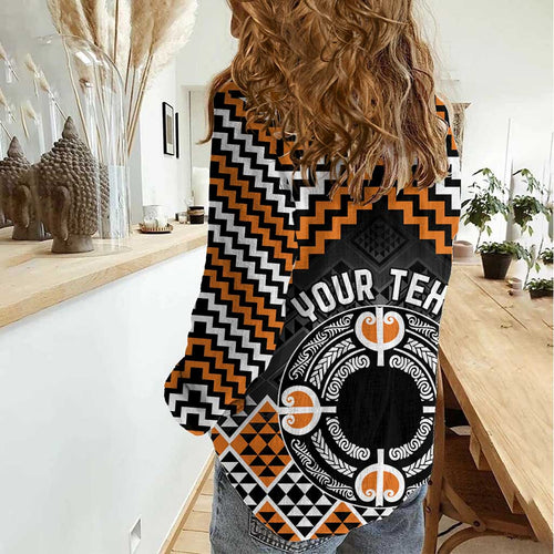 Personalised Aotearoa Niho Taniwha Motif Women Casual Shirt Gold Style
