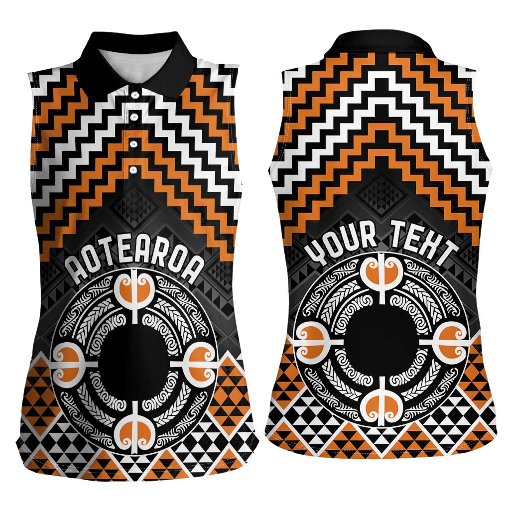 Personalised Aotearoa Niho Taniwha Motif Women Sleeveless Polo Shirt Gold Style