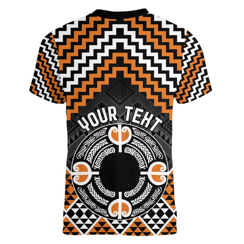 Personalised Aotearoa Niho Taniwha Motif Women V-Neck T-Shirt Gold Style