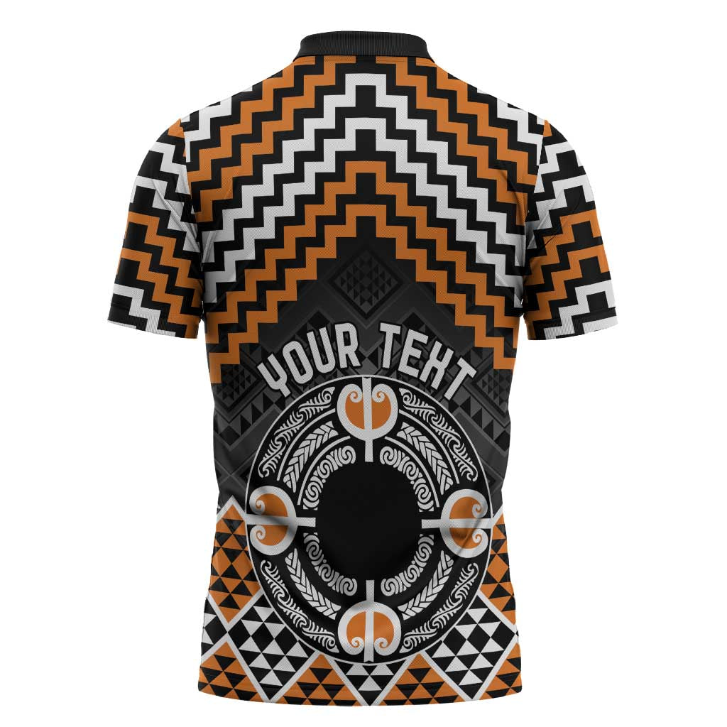 Personalised Aotearoa Niho Taniwha Motif Zipper Polo Shirt Gold Style - Aussie Hoodie