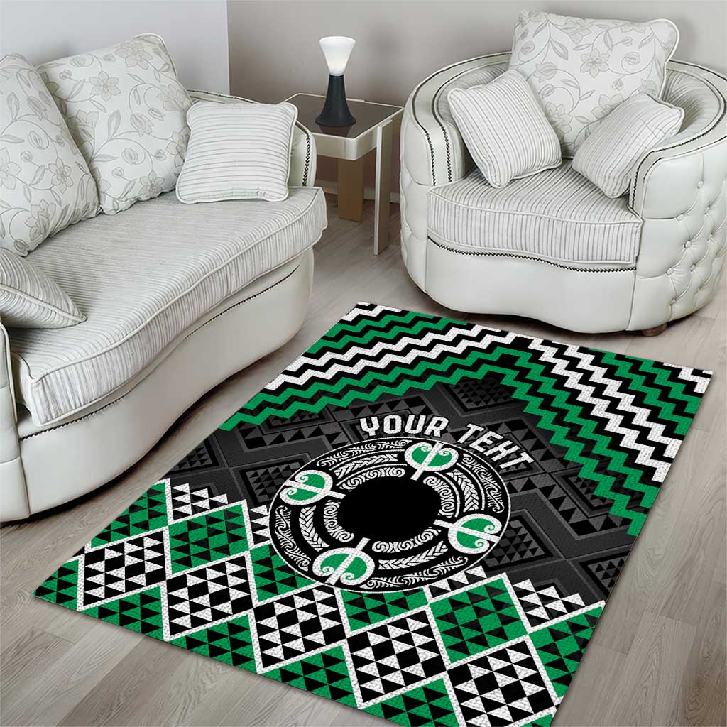 Personalised Aotearoa Niho Taniwha Motif Area Rug Green Style
