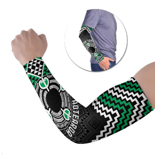 Personalised Aotearoa Niho Taniwha Motif Arm Sleeves Green Style - Aussie Hoodie
