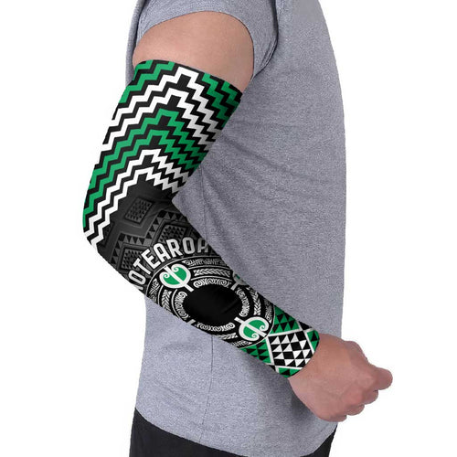 Personalised Aotearoa Niho Taniwha Motif Arm Sleeves Green Style - Aussie Hoodie