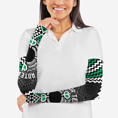 Personalised Aotearoa Niho Taniwha Motif Arm Sleeves Green Style - Aussie Hoodie