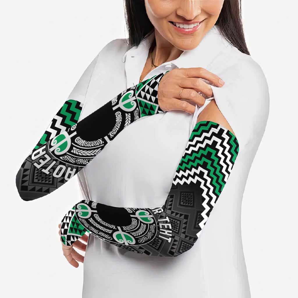 Personalised Aotearoa Niho Taniwha Motif Arm Sleeves Green Style - Aussie Hoodie