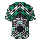 Personalised Aotearoa Niho Taniwha Motif Baseball Jersey Green Style