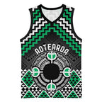 Personalised Aotearoa Niho Taniwha Motif Basketball Jersey Green Style - Aussie Hoodie