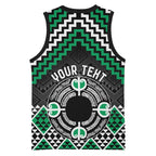 Personalised Aotearoa Niho Taniwha Motif Basketball Jersey Green Style - Aussie Hoodie