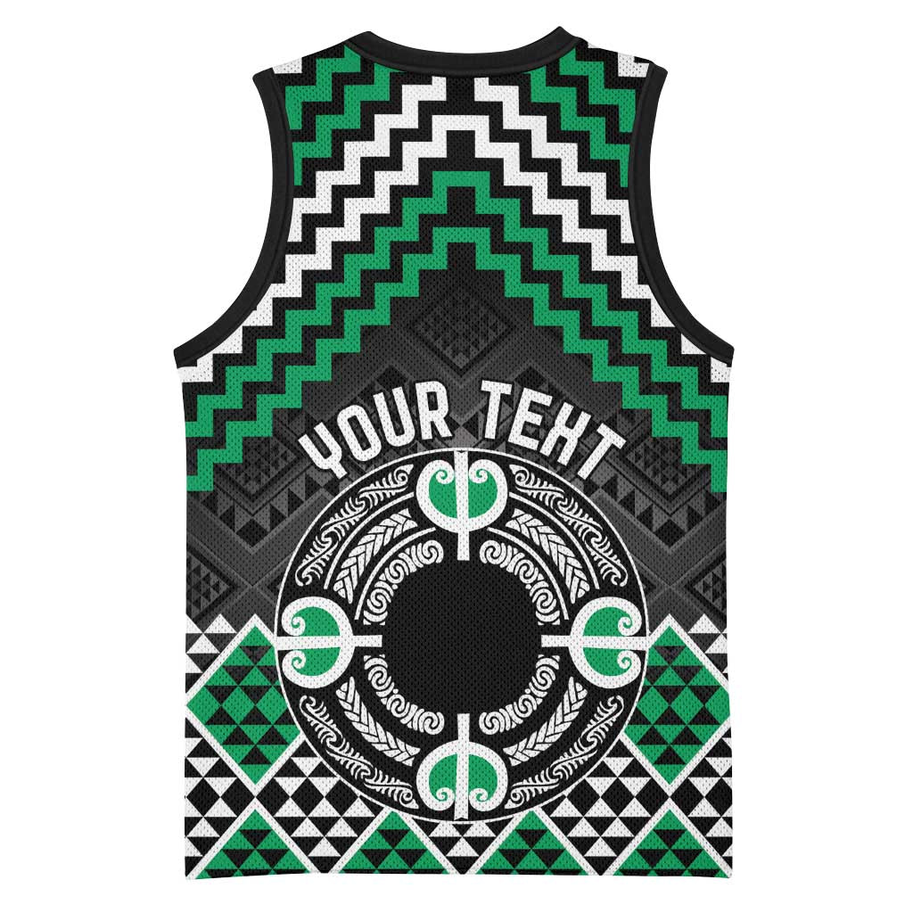 Personalised Aotearoa Niho Taniwha Motif Basketball Jersey Green Style - Aussie Hoodie