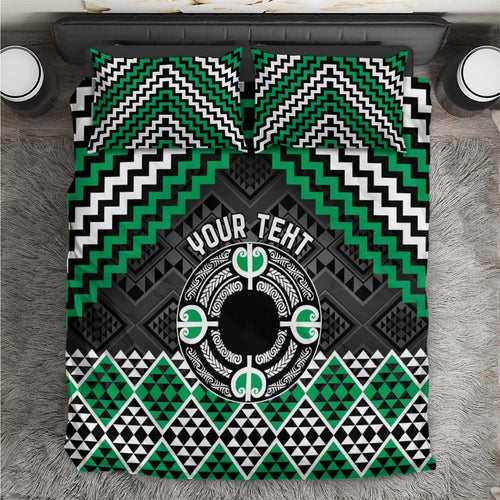 Personalised Aotearoa Niho Taniwha Motif Bedding Set Green Style