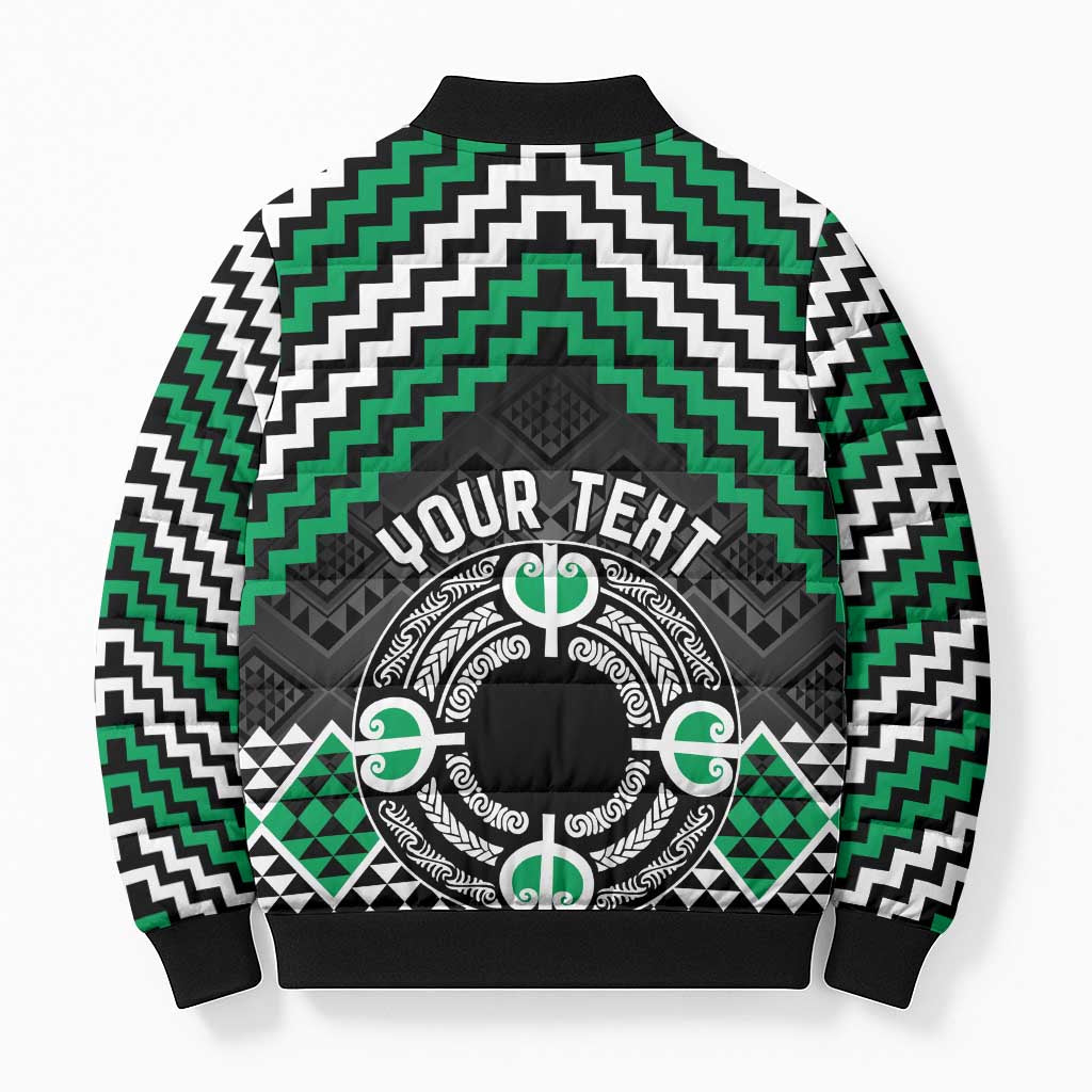 Personalised Aotearoa Niho Taniwha Motif Bomber Puffer Jacket Green Style - Aussie Hoodie