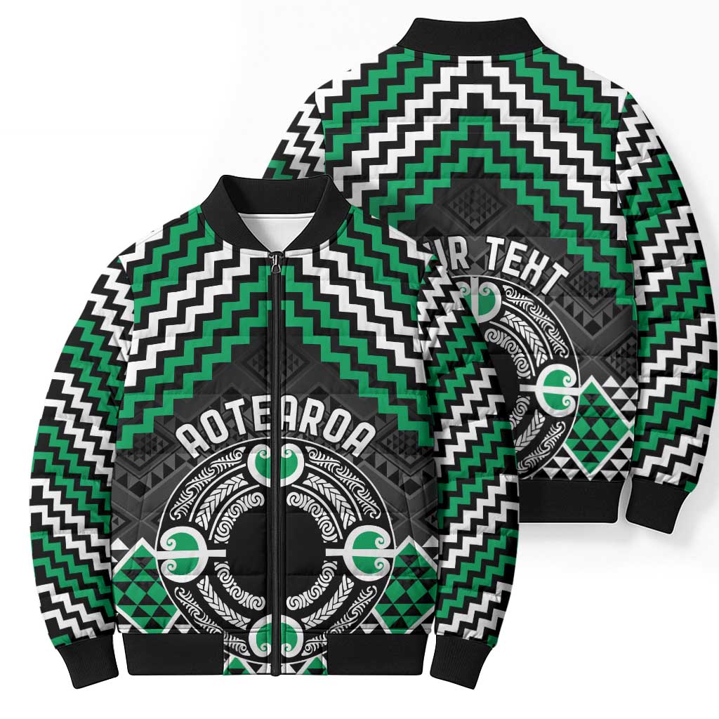 Personalised Aotearoa Niho Taniwha Motif Bomber Puffer Jacket Green Style - Aussie Hoodie