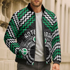 Personalised Aotearoa Niho Taniwha Motif Bomber Puffer Jacket Green Style - Aussie Hoodie
