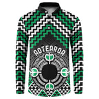 Personalised Aotearoa Niho Taniwha Motif Button Sweatshirt Green Style