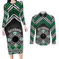 Personalised Aotearoa Niho Taniwha Motif Couples Matching Long Sleeve Bodycon Dress and Long Sleeve Button Shirt Green Style