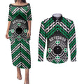 Personalised Aotearoa Niho Taniwha Motif Couples Matching Puletasi and Long Sleeve Button Shirt Green Style