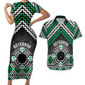 Personalised Aotearoa Niho Taniwha Motif Couples Matching Short Sleeve Bodycon Dress and Hawaiian Shirt Green Style