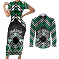 Personalised Aotearoa Niho Taniwha Motif Couples Matching Short Sleeve Bodycon Dress and Long Sleeve Button Shirt Green Style