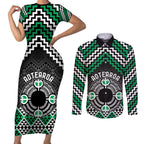 Personalised Aotearoa Niho Taniwha Motif Couples Matching Short Sleeve Bodycon Dress and Long Sleeve Button Shirt Green Style