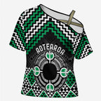 Personalised Aotearoa Niho Taniwha Motif Cross Shoulder Shirt Green Style - Aussie Hoodie