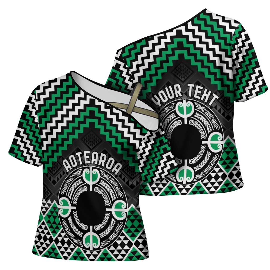 Personalised Aotearoa Niho Taniwha Motif Cross Shoulder Shirt Green Style - Aussie Hoodie