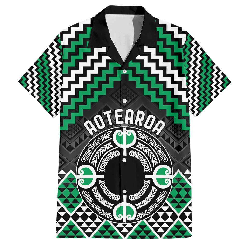 Personalised Aotearoa Niho Taniwha Motif Family Matching Long Sleeve Bodycon Dress and Hawaiian Shirt Green Style