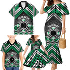 Personalised Aotearoa Niho Taniwha Motif Family Matching Mermaid Dress and Hawaiian Shirt Green Style