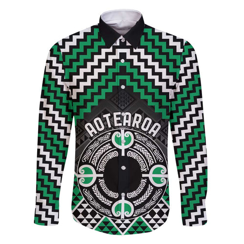 Personalised Aotearoa Niho Taniwha Motif Family Matching Mermaid Dress and Hawaiian Shirt Green Style