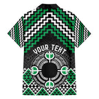 Personalised Aotearoa Niho Taniwha Motif Family Matching Off The Shoulder Long Sleeve Dress and Hawaiian Shirt Green Style