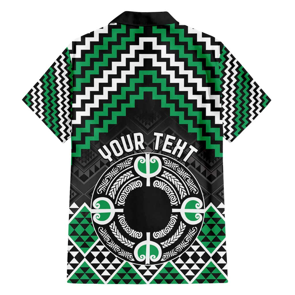Personalised Aotearoa Niho Taniwha Motif Family Matching Off Shoulder Maxi Dress and Hawaiian Shirt Green Style