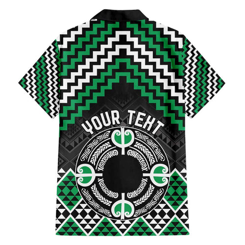Personalised Aotearoa Niho Taniwha Motif Family Matching Off Shoulder Maxi Dress and Hawaiian Shirt Green Style
