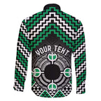 Personalised Aotearoa Niho Taniwha Motif Family Matching Off Shoulder Maxi Dress and Hawaiian Shirt Green Style