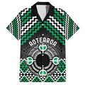 Personalised Aotearoa Niho Taniwha Motif Family Matching Off Shoulder Short Dress and Hawaiian Shirt Green Style