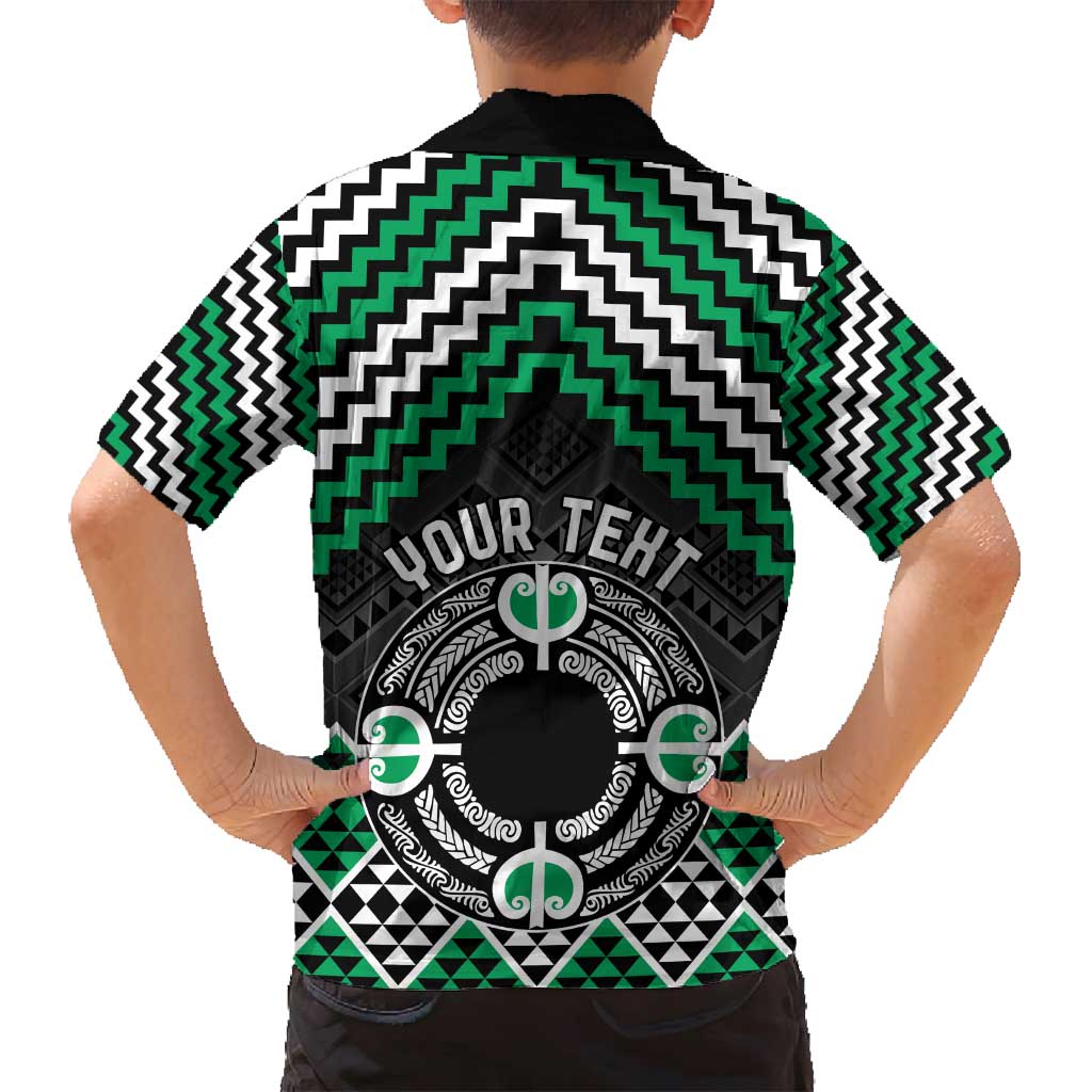 Personalised Aotearoa Niho Taniwha Motif Family Matching Puletasi and Hawaiian Shirt Green Style