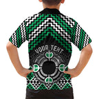 Personalised Aotearoa Niho Taniwha Motif Family Matching Short Sleeve Bodycon Dress and Hawaiian Shirt Green Style